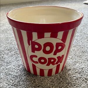 Red and White Popcorn Bucket - Hand Painted - Ceramic